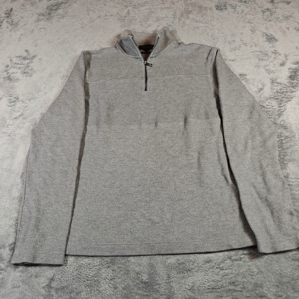 Ted Baker Quarter Zip Pullover Mens Size 2 Grey Regular Fit Cotton Long Sleeve